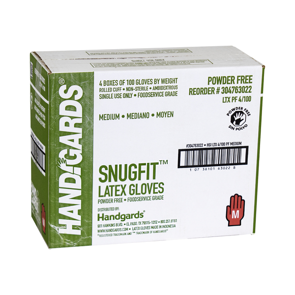Handgards SnugFit, Latex Disposable Gloves, Latex, Powdered, M, 400 PK, Ivory 304763022